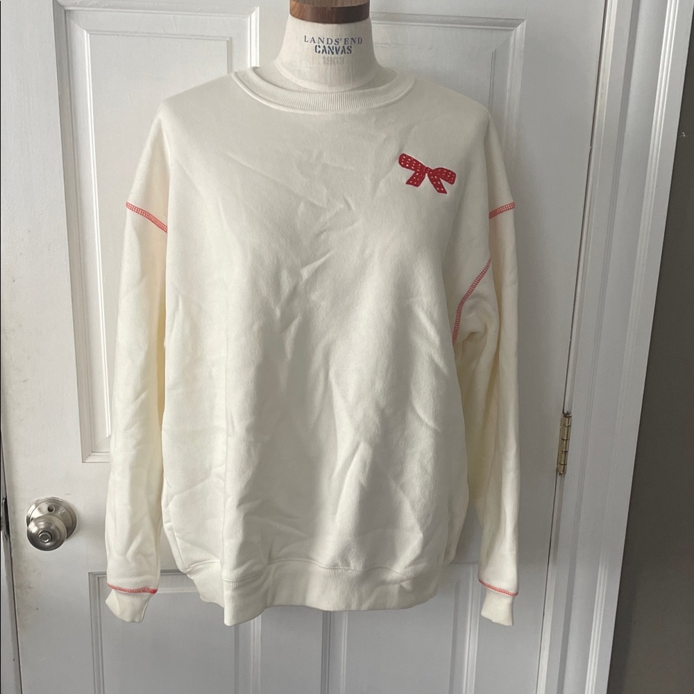 Chic Women's Cream Sweater with Red Bow by altar D’State NWT